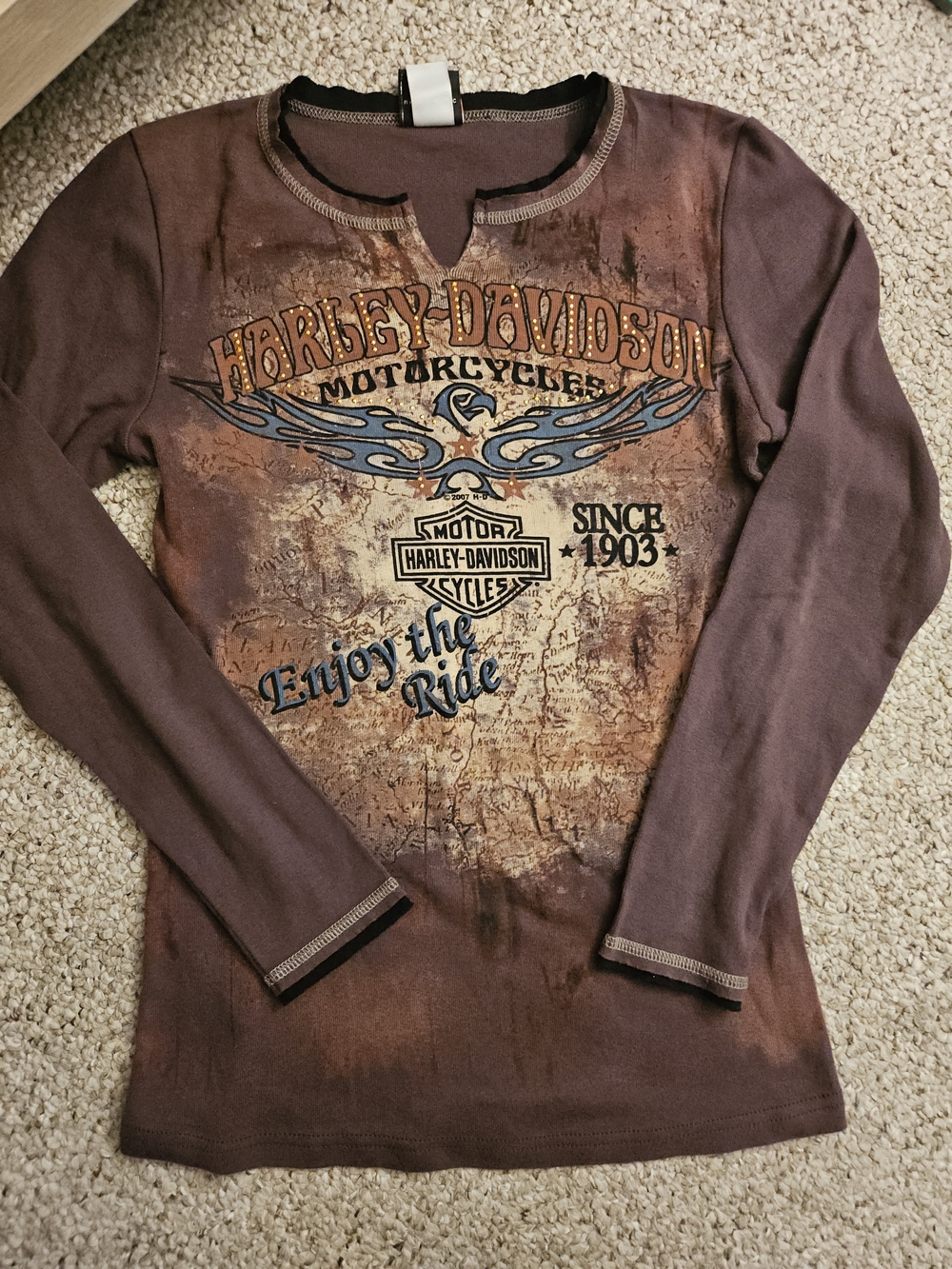 Harley-Davidson Women's Brown Long Sleeve Graphic Tee - Enjoy the Ride